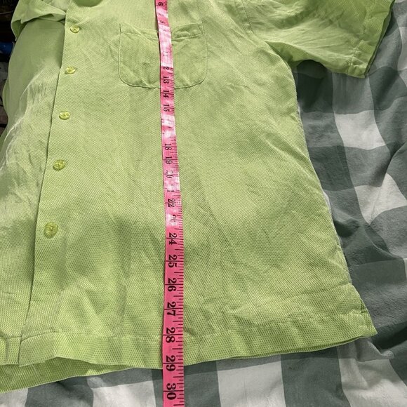 Cotton Reel Shirt Mens XL Green 100% Silk Short Sleeve Camp Button Up Hawaiian - Picture 6 of 8